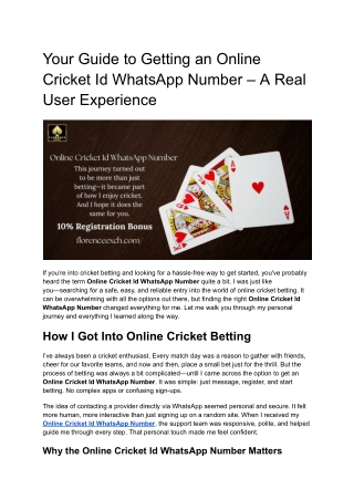 Online Cricket Id WhatsApp Number: Easy Betting Guide