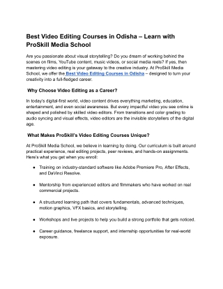 Best Video Editing Courses in Odisha – Learn with ProSkill Media School