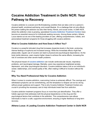 Best Cocaine Addiction Treatment Center in Delhi NCR