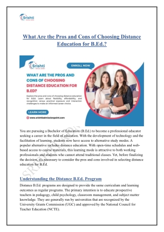 What Are the Pros and Cons of Choosing Distance Education for B.Ed?