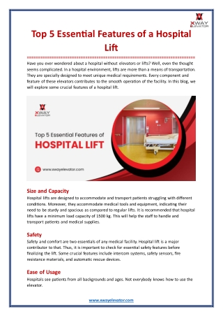 Top 5 Essential Features of a Hospital Lift