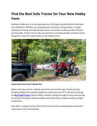 Find the Best Solis Tractor for Your New Hobby Farm
