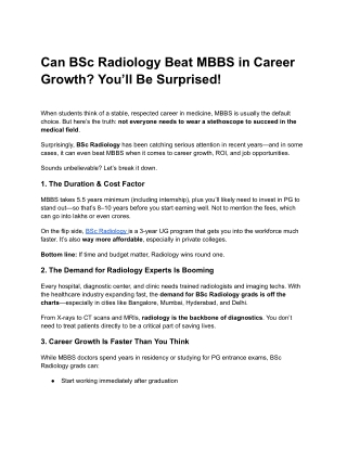 Can BSc Radiology Beat MBBS in Career Growth