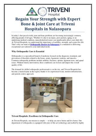 Trusted Orthopaedic Doctors in Nalasopara – Visit Triveni Hospitals
