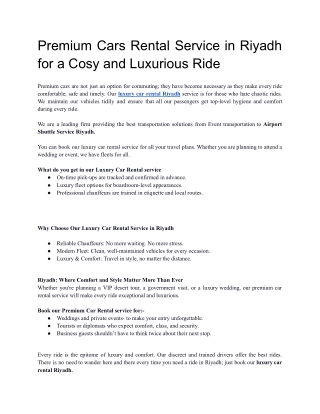 Premium Cars Rental Service in Riyadh for a Cosy and Luxurious Ride