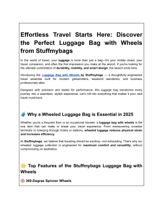 Effortless Travel Starts Here_ Discover the Perfect Luggage Bag with Wheels from Stuffmybags