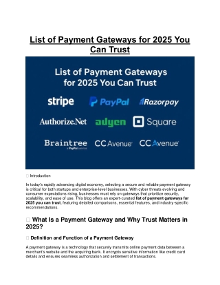 List of Payment Gateways for 2025 You Can Trust