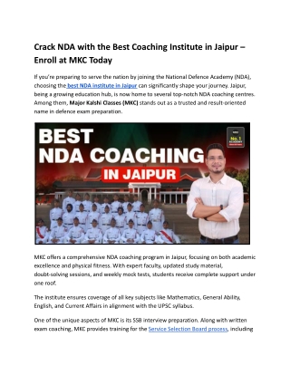 Crack NDA with the Best Coaching Institute in Jaipur – Enroll at MKC Today