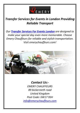 Transfer Services for Events in London Providing Reliable Transport