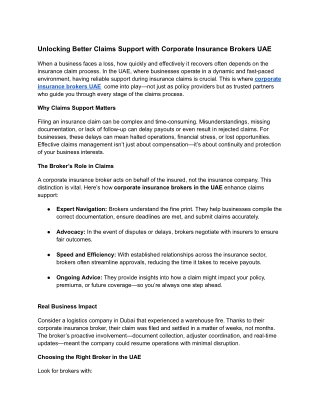 Unlocking Better Claims Support with Corporate Insurance Brokers UAE