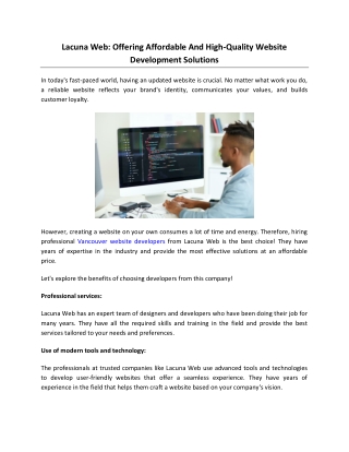 Lacuna Web Offering Affordable And High-Quality Website Development Solutions