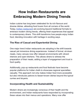 How Indian Restaurants are Embracing Modern Dining Trends