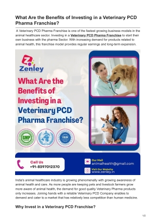 What Are the Benefits of Investing in a Veterinary PCD Pharma Franchise?