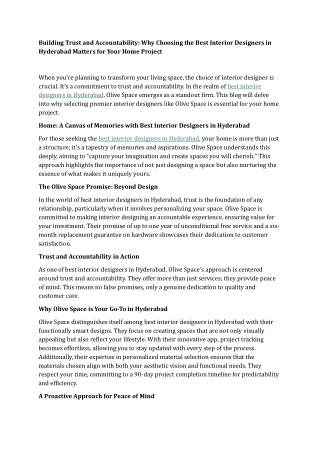 Building Trust and Accountability Why Choosing the Best Interior Designers in Hyderabad Matters for Your Home Project