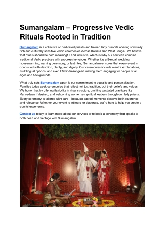 Sumangalam – Progressive Vedic Rituals Rooted in Tradition