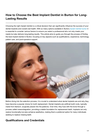 How to Choose the Best Implant Dentist in Burton for Long-Lasting Results