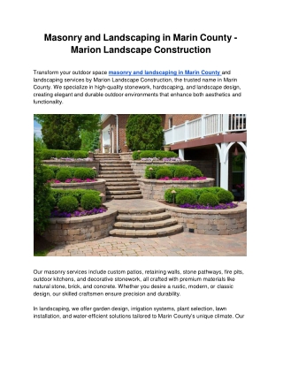 Masonry and Landscaping in Marin County - Marion Landscape Construction
