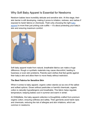 Why Soft Baby Apparel Is Essential for Newborns