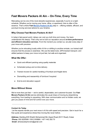 Fast Movers Packers Al Ain – On-Time, Every Time