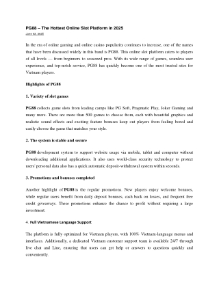 PG88 – The Hottest Online Slot Platform in 2025