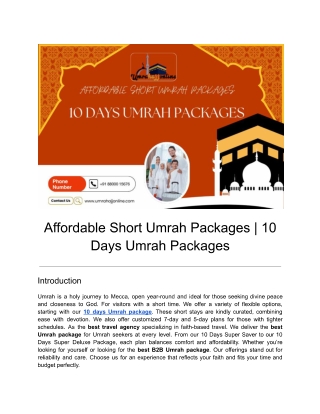 Affordable Short Umrah Packages | 10 Days Umrah Packages.