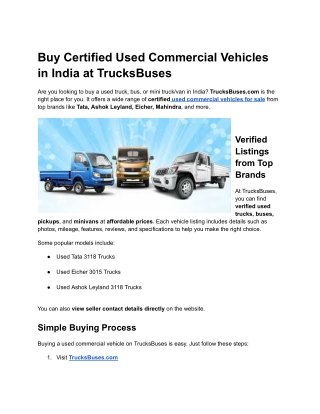 Buy Certified Used Commercial Vehicles in India at TrucksBuses