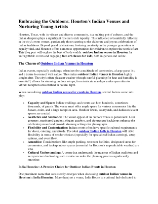 Houston's Indian Venues and Nurturing Young Artists