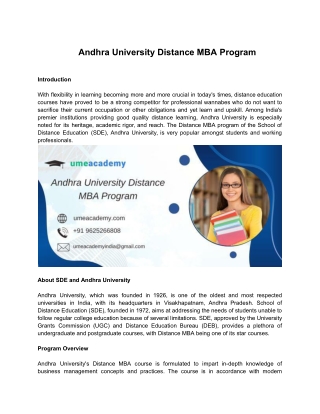 Andhra University Distance MBA Program