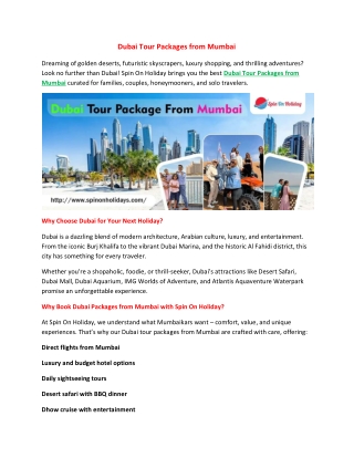 Dubai Tour Packages from Mumbai