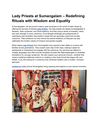 Lady Priests at Sumangalam – Redefining Rituals with Wisdom and Equality