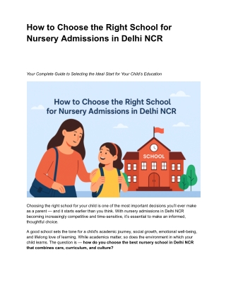 How to Choose the Right School for Nursery Admissions in Delhi NCR