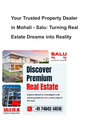 Your Trusted Property Dealer in Mohali - Salu_ Turning Real Estate Dreams into Reality