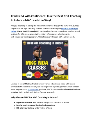 Crack NDA with Confidence_ Join the Best NDA Coaching in Indore – MKC Leads the Way