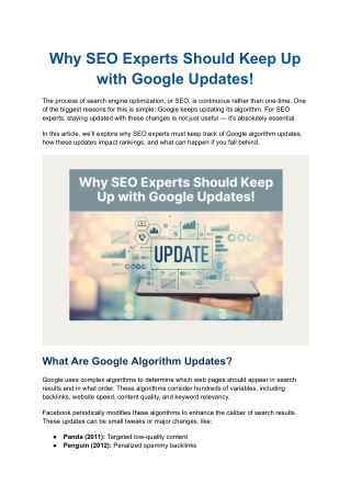 Why SEO Experts Should Keep Up with Google Updates!