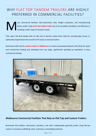 Why Flat Top Tandem Trailers are Highly Preferred in Commercial Facilities