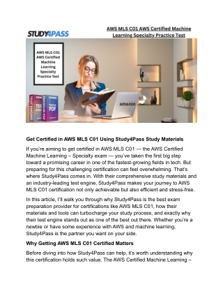Get Certified in AWS MLS C01 Using Study4Pass Study Materials