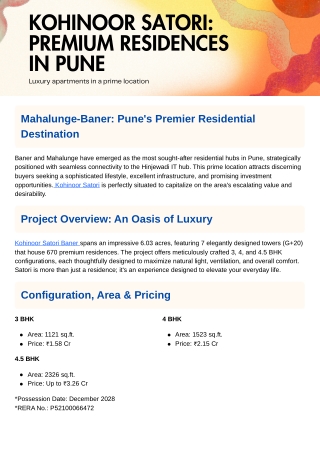 Kohinoor Satori Premium Residences in Pune