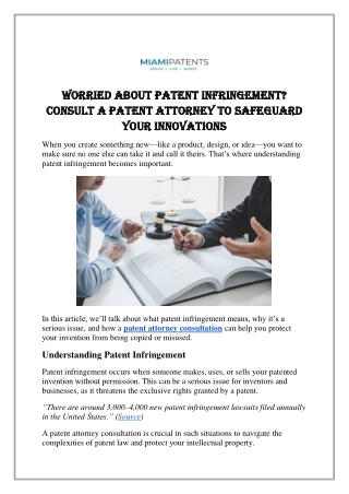 Worried About Patent Infringement Consult a Patent Attorney to Safeguard Your Innovations