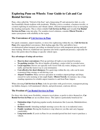 Exploring Pune on Wheels Guide to Cab, Car Rental Services