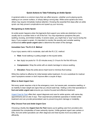 Quick Actions to Take Following an Ankle Sprain