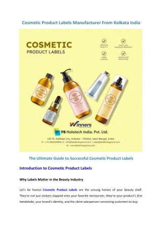 Cosmetic Product Labels manufacturer from Kolkata India