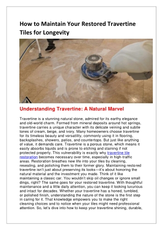 How to Maintain Your Restored Travertine Tiles for Longevity