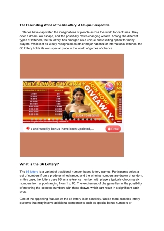 The Fascinating World of the 66 Lottery_ A Unique Perspective