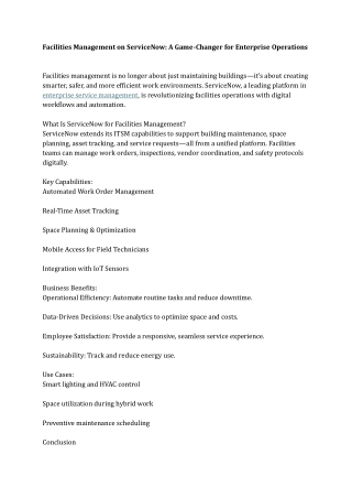 Facilities Management on ServiceNow A Game-Changer for Enterprise Operations