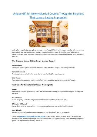 Unique Gift for Newly Married Couple - Thoughtful Surprises That Leave a Lasting Impression