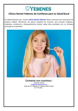 Clínica Dental Yebenes de Confianza para tu Salud Bucal