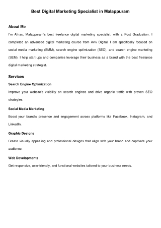 Digital Marketing Specialist in Malappuram