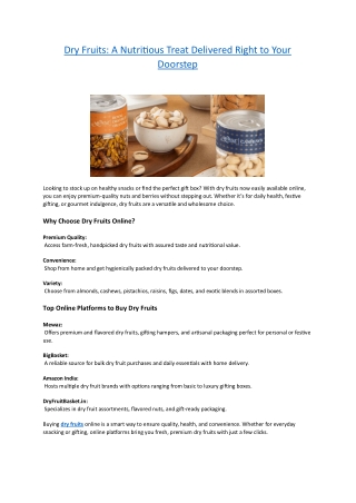 Dry Fruits - A Nutritious Treat Delivered Right to Your Doorstep