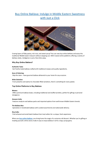 Buy Online Baklava - Indulge in Middle Eastern Sweetness with Just a Click