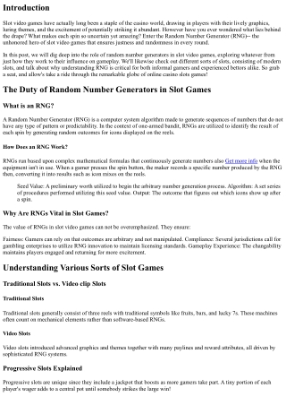 The Role of Random Number Generators in Slot Games